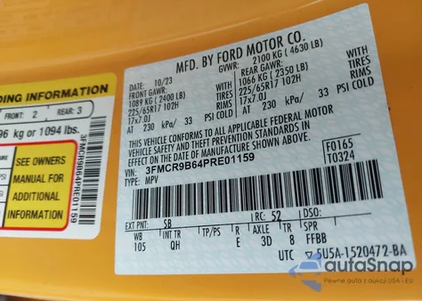 2023 Ford Bronco Sport Big Bend from USA, damaged, VIN 3FMCR9B64PRE01159